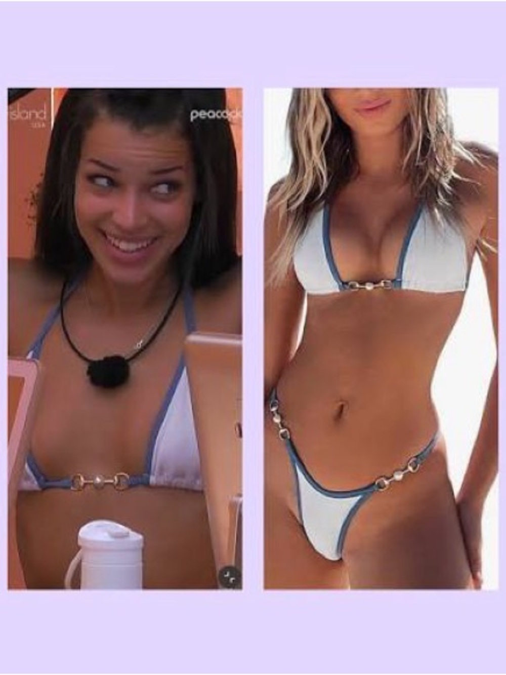 SHEIN White & Blue Ring-Detail Triangle Bikini